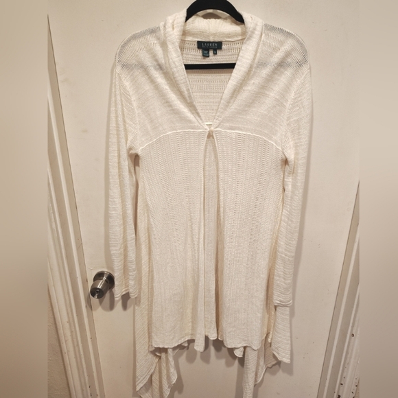 Lauren Ralph Lauren Women's Ivory 100% Linen Asymmetric Sweater Duster Cardigan - Picture 1 of 7